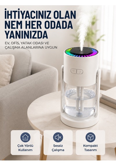 Gece Lambası Ultrasonik Hava Nemlendirici Renkli Led Işıklı Sessiz Oda Nemlendirme Cihazı Şeffaf