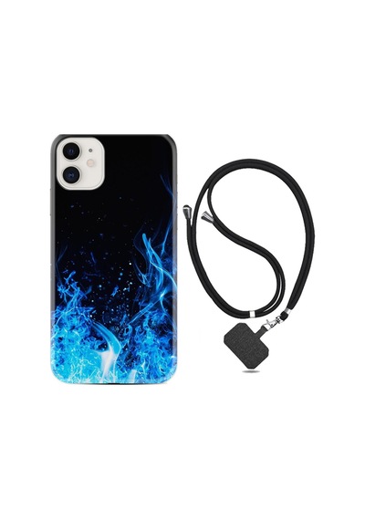 Apple Apple iPhone Uyumlu 13 Kılıf Silikon Desen Boyun Askılı Blue Fire 1678
