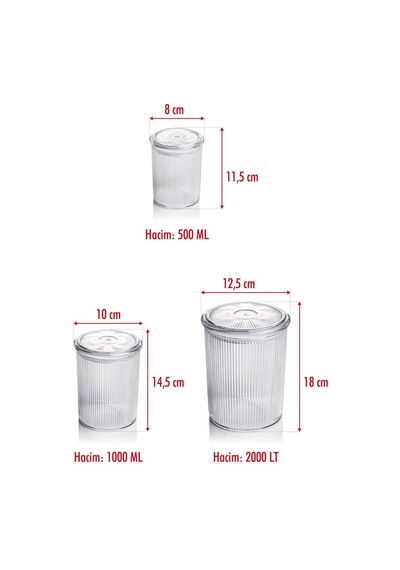 12'li Barok Yuvarlak 3 Boy Kavanoz Seti & Saklama Kabı & Erzak Kabı 4 2000 Ml, 4 1000 Ml, 4 500 Ml Diğer