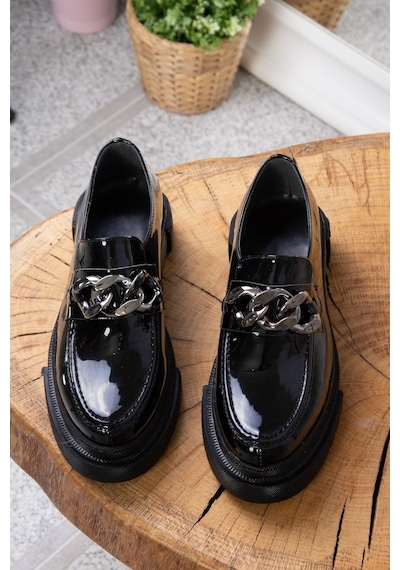Fox Shoes Siyah Rugan Kalın Tabanlı Kadın Günlük Ayakkabı K294760