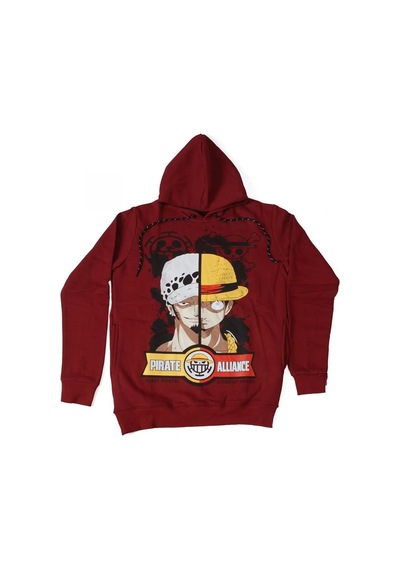 One Piece Pirate Vs Alliance Hoodie Kapüşonlu Sweatshirt Bordo Çok Renkli