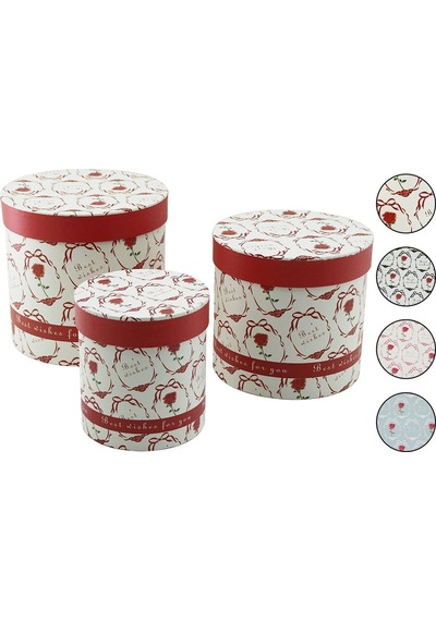 3pcs Yuvarlak Çiçek Desenli - Mix Renkli Karton Hediye Kutusu 18-16-12cm 5468