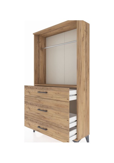 Arges Dolap Tek Raflı 3 Çekmeceli Tek Askılı 88x30x163 Çam-çam Çam