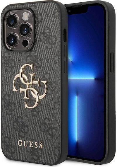 Apple Uyumlu iPhone 15 Pro Max Kılıf Guess Lisanslı Pu Deri Yazı Ve 4g Metal Logo Desen Kahverengi