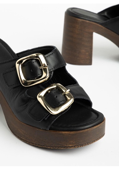 Suins Alery Model Platform Topuklu Hakiki Deri Terlik Siyah