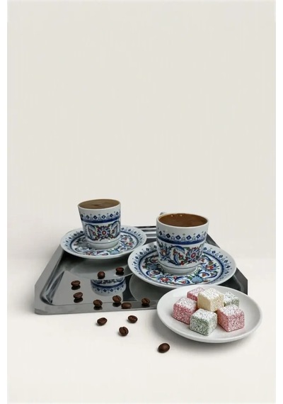 Topkapı 2 Li Porselen Türk Kahve Fincan Takımı 4 Parça 5x5 Cm Hediyelik Set Mavi