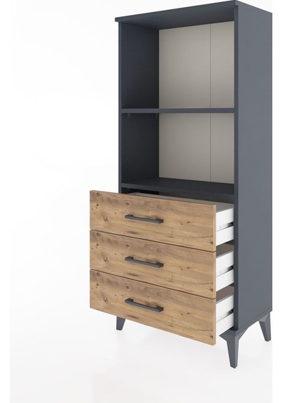 Hyperion Dolap 2 Raflı 3 Çekmeceli 60x44x134 Antrasit-çam Antrasit