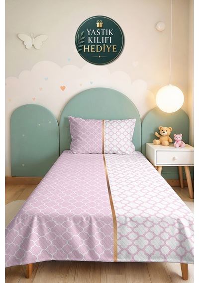 Pudra Geometrik Genç Odası Tek Kişilik Pike Takımı - Beyaz Modern 160x220 Cm Kapitone Yatak Örtüsü Kadife Duman Kokusu
