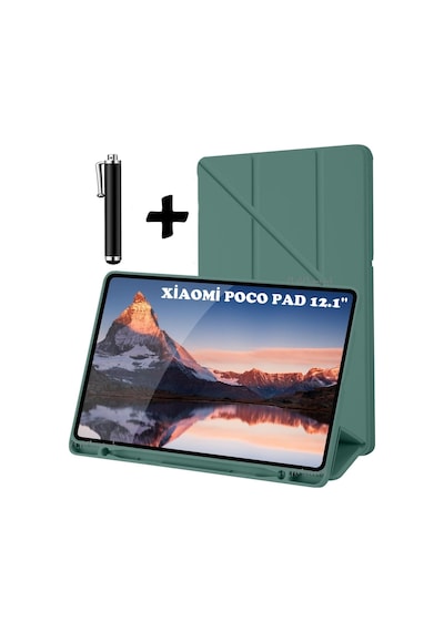 Xiaomi Poco Pad 12.1 İnç Tablet Kılıf Kalem Bölmeli Katlanabilir Standlı Pu Deri Yumuşak Uyku Modlu Kapak