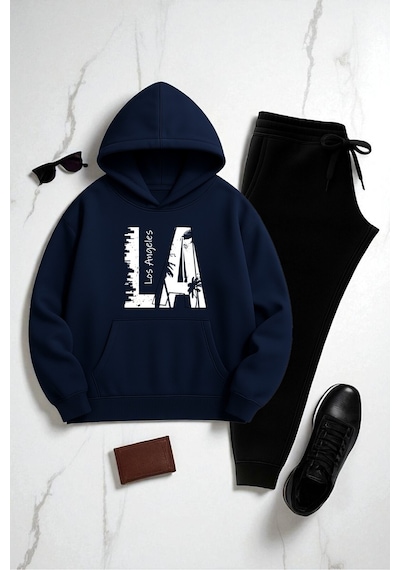 Uyguntarz Unisex Los Angeles Baskılı Eşofman Takımı Lacıvert