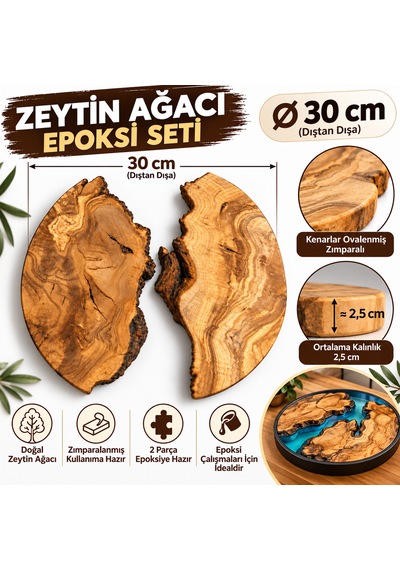 Zeytin Ağacı Epoksi Seti 30 Cm 2 Parça Doğal Ahşap Epoksi Masa Kalıbı İçin