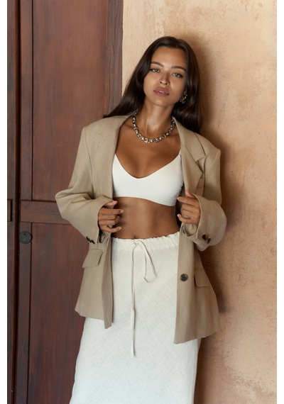 Mai Studios Co. Brenna Bej Keten Blazer Bej