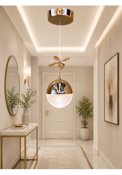 Tekli Desenli Top Rose Gold 3 Renk Modlu Kristal Desen Taşlı Ledli Sarkıt Avize Resimdeki Gibi