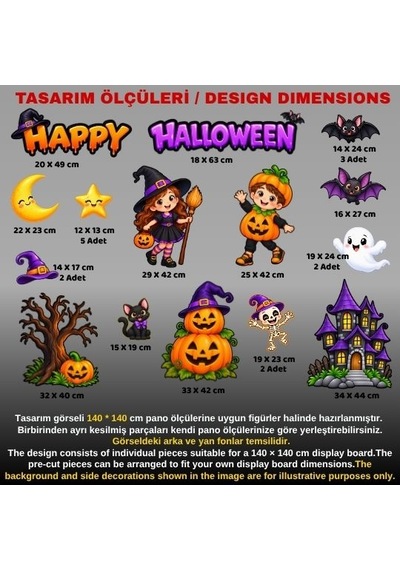 Happy Halloween Temalı Hazır Fügür Kesim Pano Süsü Tüm Yaşlar