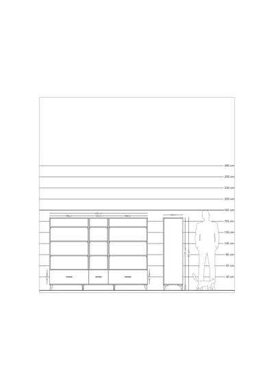 Hyperion Dolap 12 Raflı 3 Çekmeceli 220x44x163 Çam-çam Çam-çam