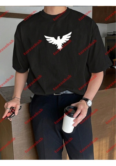 Startmore Unisex Kartal Baskılı Tshirt Siyah Siyah