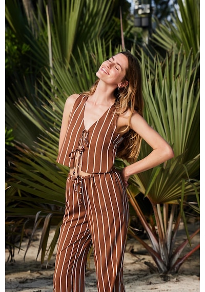 Penti Marea Çizgili Bağlama Detaylı V Yaka Crop Top Üst Çok Renkli