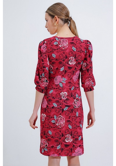 Bigdart Kadın Bordo Gül Desenli Midi Elbise 2477 2477bgd19-003-14766 001