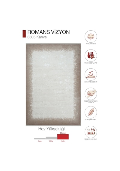 Romans Vizyon 3505 Krem Kahverengi Bordürlü Çizgili Salon Halısı
