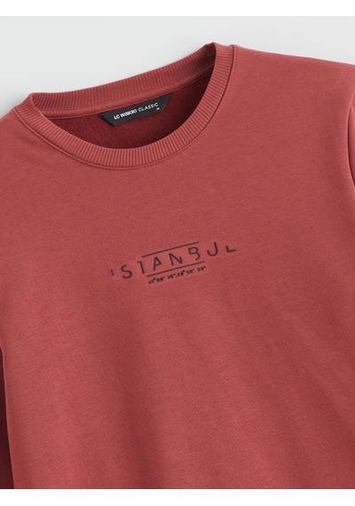 Lcwaıkıkı Classic Kırmızı Bisiklet Yaka Baskılı Erkek Sweatshirt