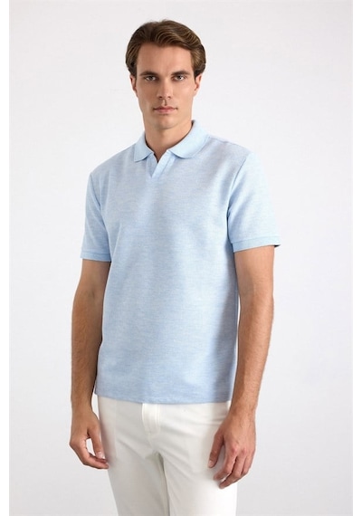 Süvari Buz Mavi Regular Düz Baskısız Waffle V Pat Polo Yaka Tişört Sts1014000005-m01