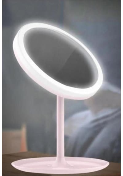 Dokunmatik Led Işıklı Usb Şarjlı Yuvarlak Makyaj Aynası Pembe SM8036