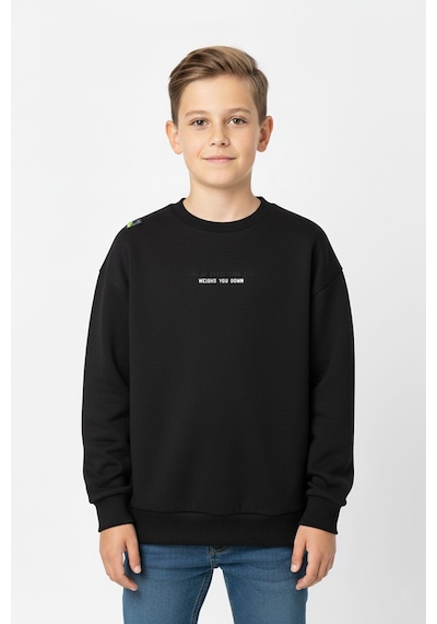 Bisiklet Yaka Baskı Detaylı Erkek Çocuk Sweatshirt-90908 Siyah