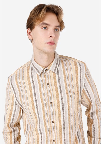 Colin's Colins Regular Fit Shirt Neck Çizgili Erkek Kahverengi Uzun Kol Gömlek Cl1067863 Q1.v1 Crm Caramel