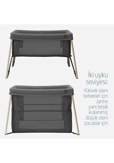 Maxi-Cosi Iris 2 'si Bir Arada Anne Yanı Beşik ve Taşınabilir Çift Katlı Park Yatak Beyond Graphite Eco