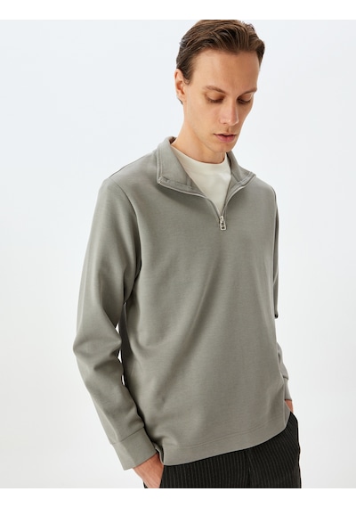 Koton Uzun Kollu Pamuklu İnterlok Kumaş Yarım Fermuarlı Sweatshirt Gri 5sam70002mk Gri