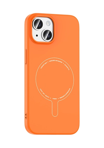 Maks Technology iPhone Uyumlu 15 Kılıf M-safe Şarj Özellikli Kamera Korumalı Mkst Elio Sert Pc Kapak - Turuncu