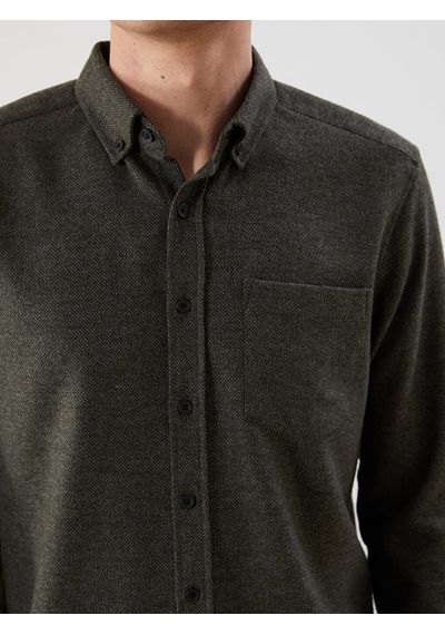 Lcwaıkıkı Classic Haki Regular Fit Armürlü Cepli Erkek Gömlek
