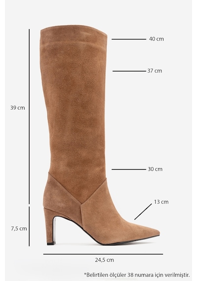 Luvishoes Merla Toprak Süet Hakiki Deri Kadın Topuklu Çizme Toprak