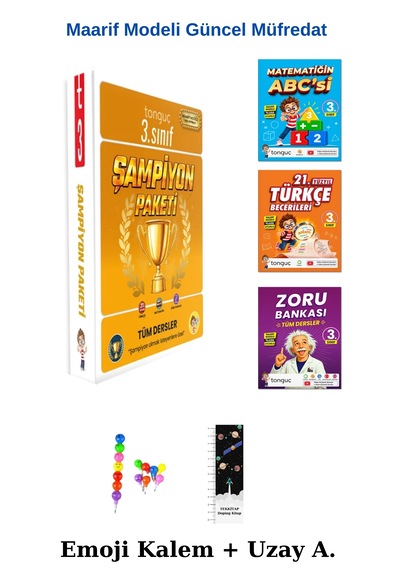 Tonguç 3. Sınıf Şampiyon Paketi Yeni Maarif Modeli Uzay A+ Emoji Kalem Yeni Müfredat