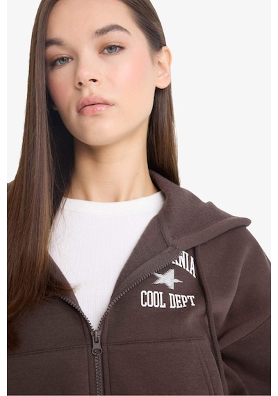 Defacto Coool Oversize Geniş Kalıp Kapüşonlu Sırt Baskılı Fermuarlı Sweatshirt E9583ax25wnbn258 Kahve