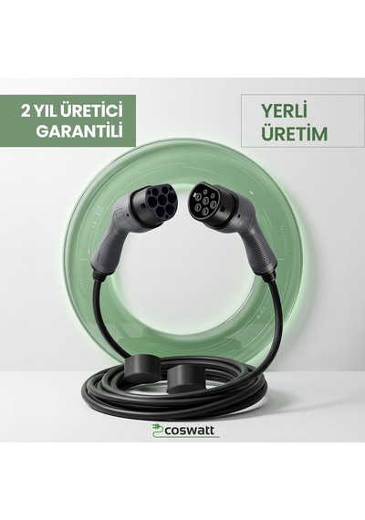Coswatt Elektrikli Araç Tip-2 Şarj Kablosu 22kW / 32A / 5 Metre / 380V AC / Tip-2 / IEC 62196
