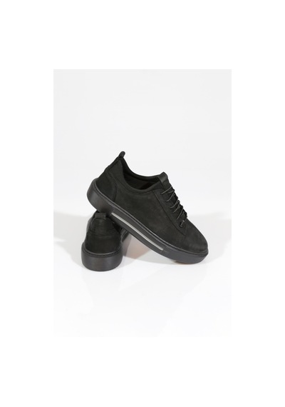 Dgn 1590 Erkek Düz Taban Yanlari Bağcikli Sneaker Ayakkabi Siyah Nubuk Siyah