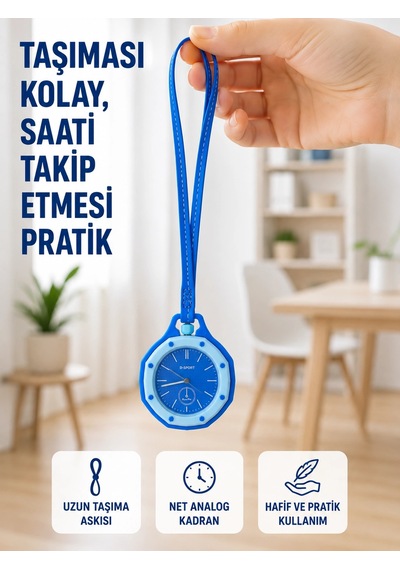 Mey İthalat Askılı Analog Çanta Charmı Taşınabilir Saat Ve Çanta Aksesuarı Mavi
