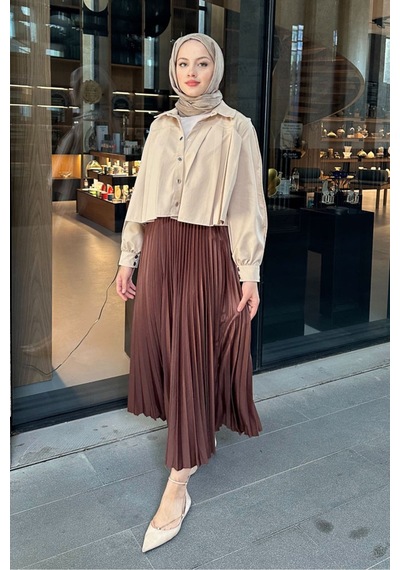 Unika Boutique Elisa Piliseli Etek - Zümrüt Acı Kahverengi