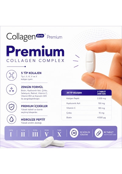 Collagen Forte Platinum Tip 1,2,3,5 Ve Tip 10 Kolajen 90 Tablet