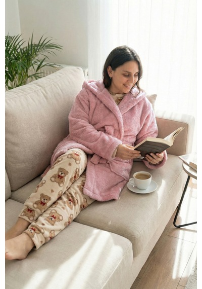 Kapüşonlu Wellsoft Sabahlık & Peluş Bornoz - Yumuşak, Polar Unisex Sabahlık-pudra Pudra/l/xl Pudra
