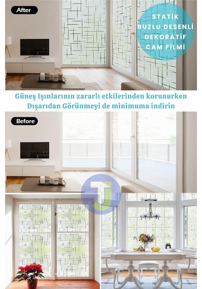 Technojet Statik Buzlu Desenli Cam Kaplama Filmi Duşa Kabin Ofis Balkon Dekorasyon Folyo 60cmx100cm Tk2010