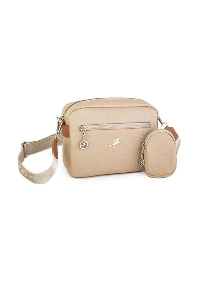 Nas Bag Kadın Çapraz Çanta Mini Cüzdanlı Ayarlanabilir Askılı Vizon Taba Gofraj Kum