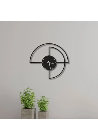 Metal Duvar Saati İç Çember Dakika Detaylı Dekoratif Saat Siyah-46 X 46