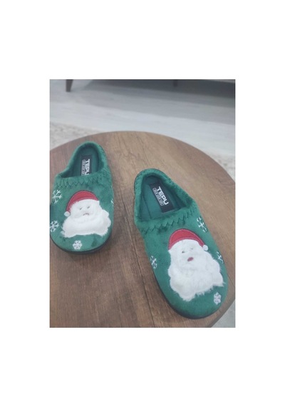 Gezer Tepu Noel Temalı Ev Terliği Yumuşak Peluş Santa Desenli Kadın/erkek Panduf Yeşil
