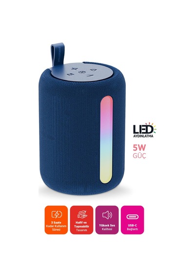 Polosmart Fs110 Işıklı Taşınabilir Kablosuz Bluetooth Speaker Hoparlör 1200 Mah Navy