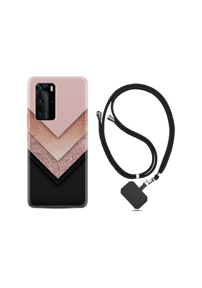 Huawei P40 Pro Kılıf Desenli Silikon Boyun Askılı Great Marble 1405