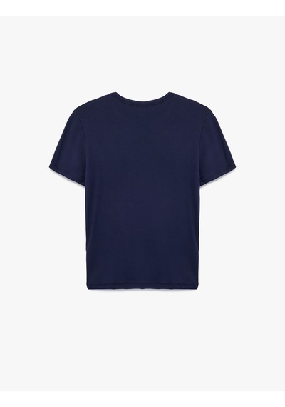 Koton Viskon Kumaş Ribanalı Slim Fit Kısa Kollu Bisiklet Yaka Basic Tişört Lacivert 7wak50010ek