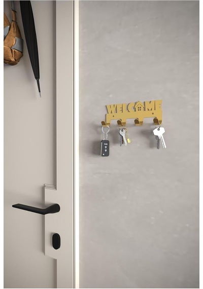 Welcome Metal Anahtar Askısı Modern Dekoratif Anahtar Ve Elbise Askılığı - Gold Diğer