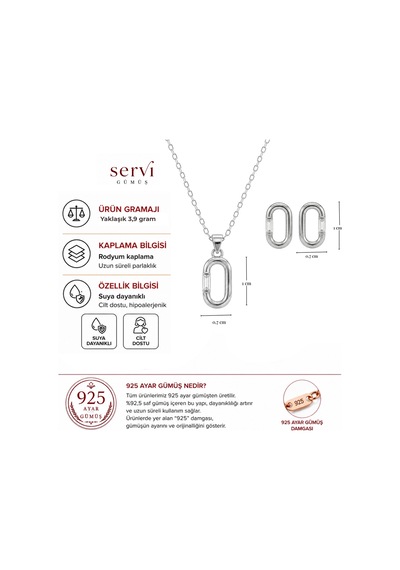Servi 925 Ayar Gümüş Baget Taşlı Minimal Oval Kolye Ve Küpe Seti-482